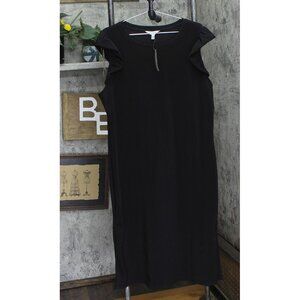 NWT Honey & T Womens Ribbed Ruffle Cap Sleeve Plus Size Dress Black 1X